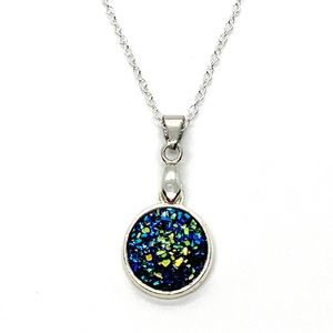 925 Navy Blue Mineral Crystal Pendant Necklace